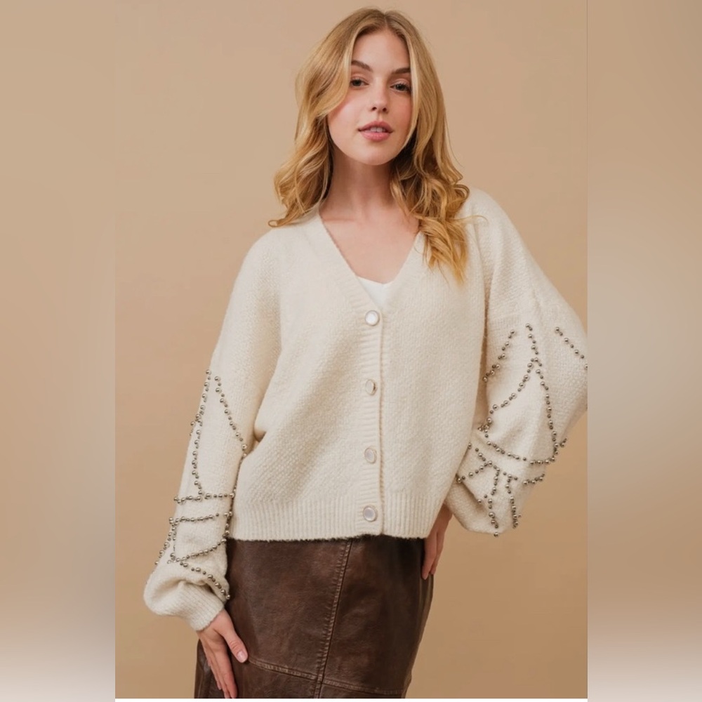 NWT Ivory Beaded Sweater